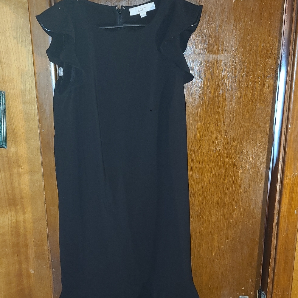 LOFT Black Mini Dress with Ruffle Sleeves
